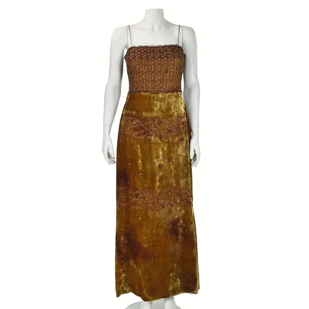 Badgley Mischka gold velvet beaded gown Vintage Y2K size 8 - Picture 2 of 15